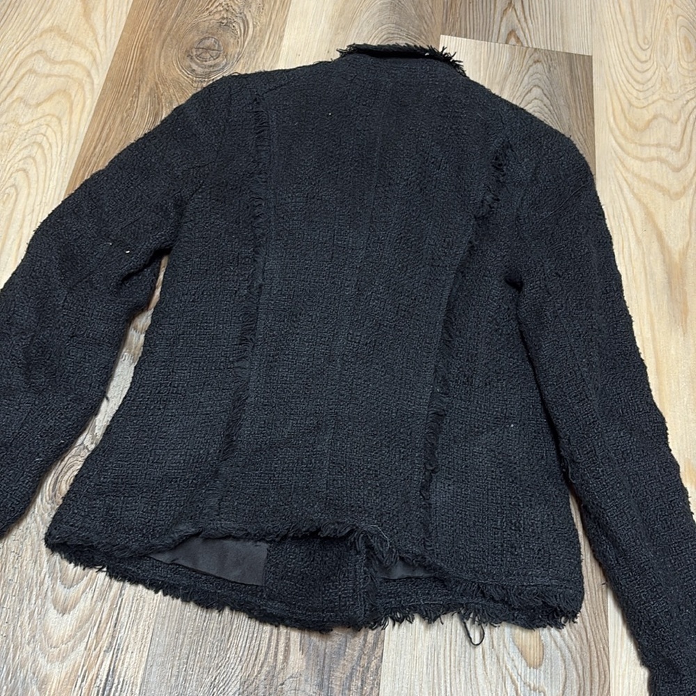 BELLE VERE for Anthropologie Raw Edge Black Cotton Moto Jacket - Picture 4 of 5